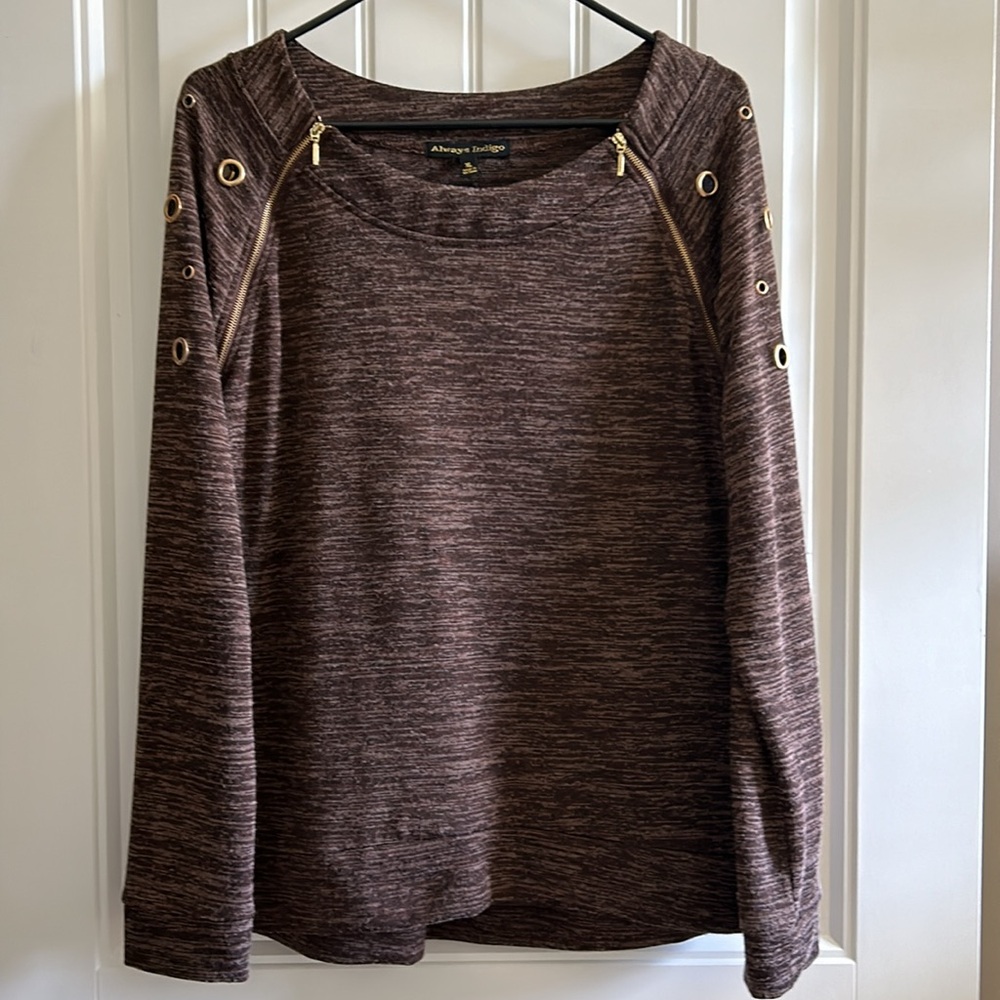 Always Indigo Sweater w/Gold Grommets & Zippers